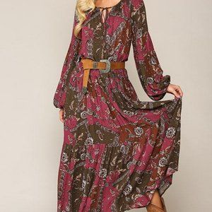 GIGIO Floral and Paisley Mixed Print Tiered Maxi Dress With Pocket